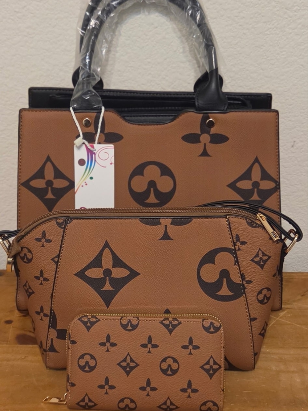 Designer-Style Brown Tote and Crossbody Set - Women Bags